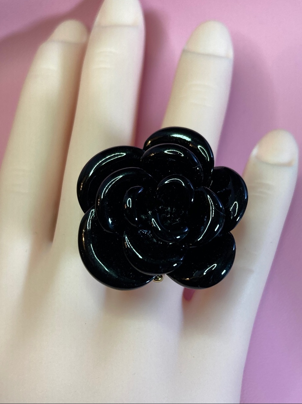 Gold Black Flower Rose Ring Designer Camille Lucie France assort sizes